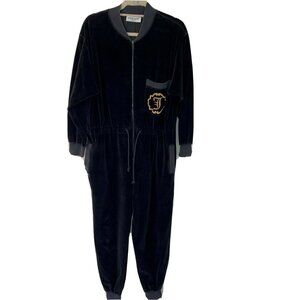Jaeger Jumpsuit Small S Womens Velour Drawstring Side Pockets Long Sleeve Black
